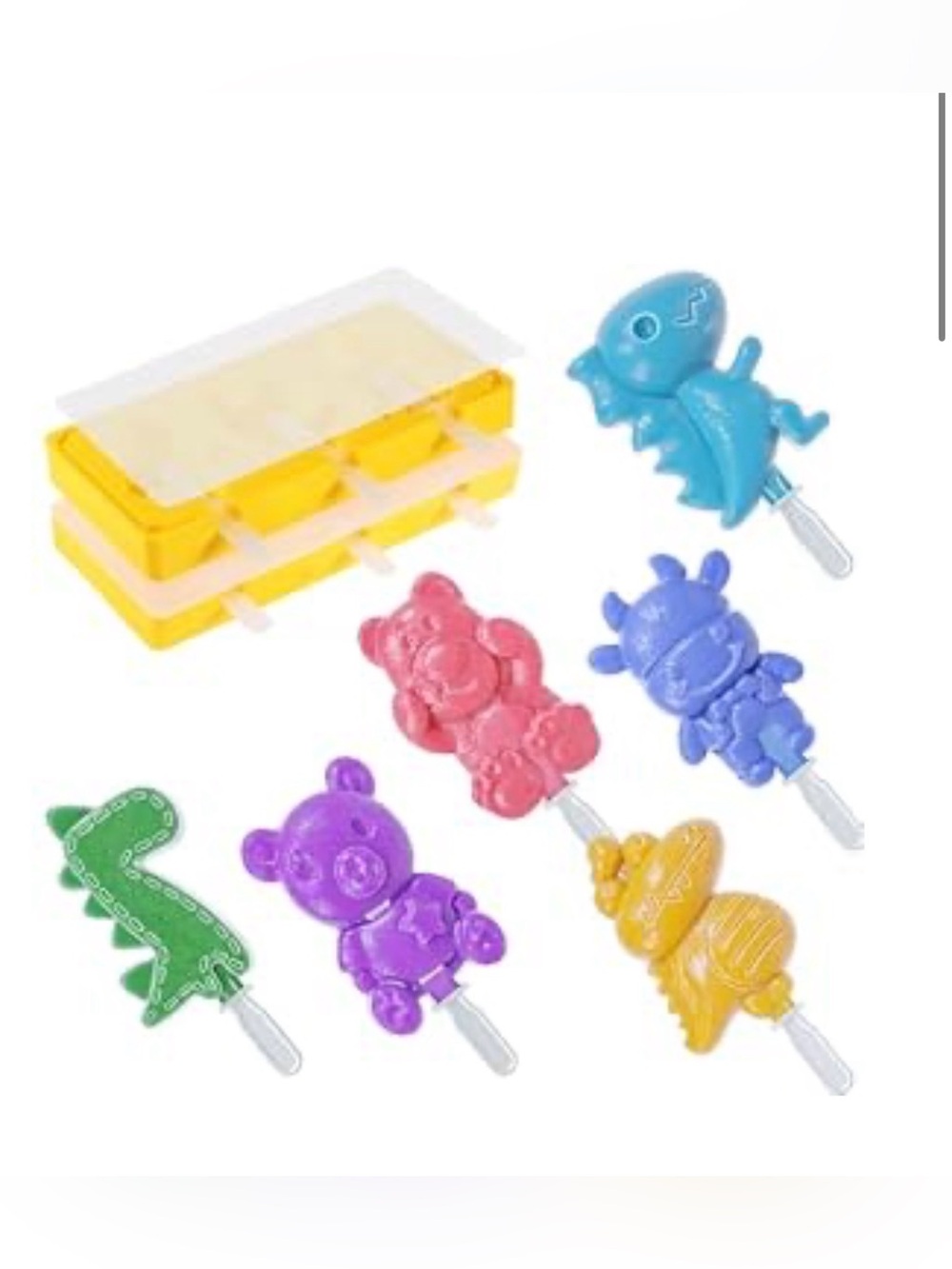 Animal-Shaped Popsicle Mold Set with Yellow Tray - Assorted Bright Colors